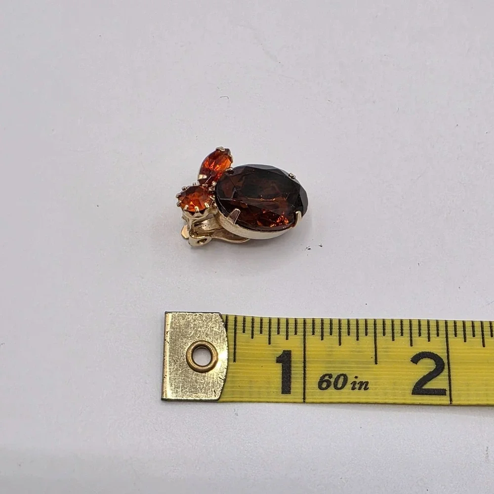 WEISS Brooch Earrings Set Amber Rhinestone Clip‎ Earrings Vintage Stunning Retro